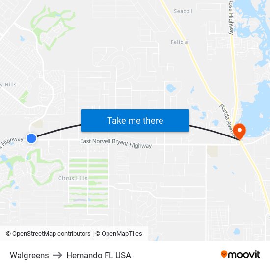 Walgreens to Hernando FL USA map