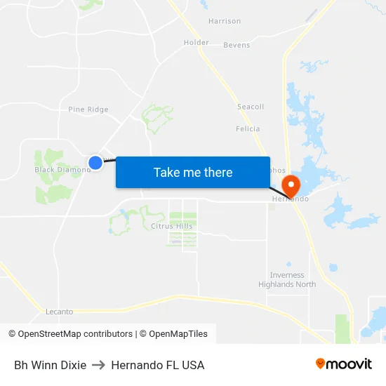 Bh Winn Dixie to Hernando FL USA map
