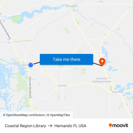 Coastal Region Library to Hernando FL USA map