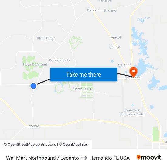 Wal-Mart Northbound / Lecanto to Hernando FL USA map