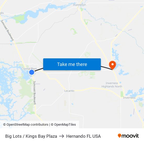 Big Lots / Kings Bay Plaza to Hernando FL USA map