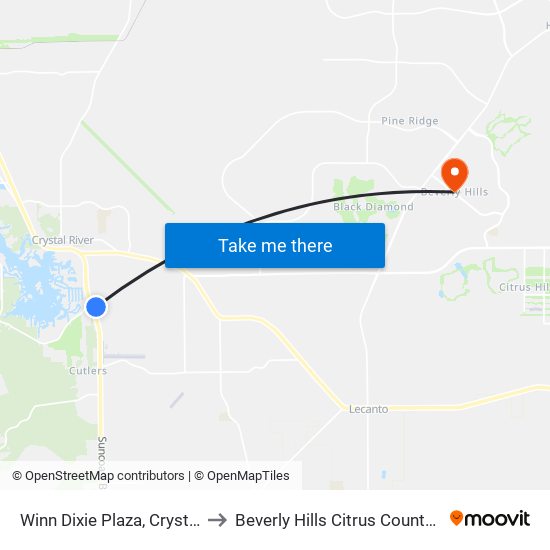 Winn Dixie Plaza, Crystal River to Beverly Hills Citrus County FL USA map