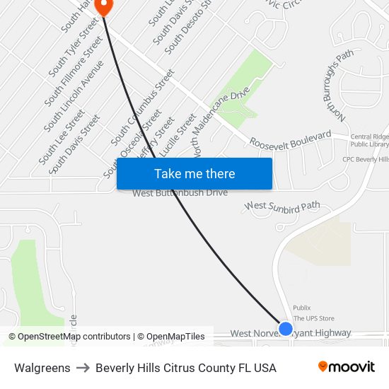 Walgreens to Beverly Hills Citrus County FL USA map