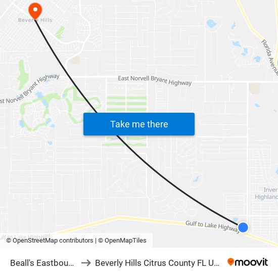 Beall's Eastbound to Beverly Hills Citrus County FL USA map