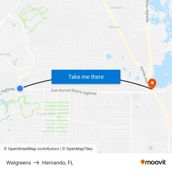 Walgreens to Hernando, FL map