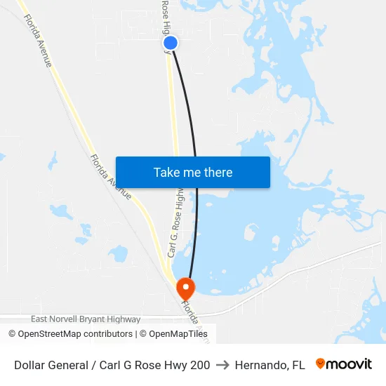Dollar General / Carl G Rose Hwy 200 to Hernando, FL map