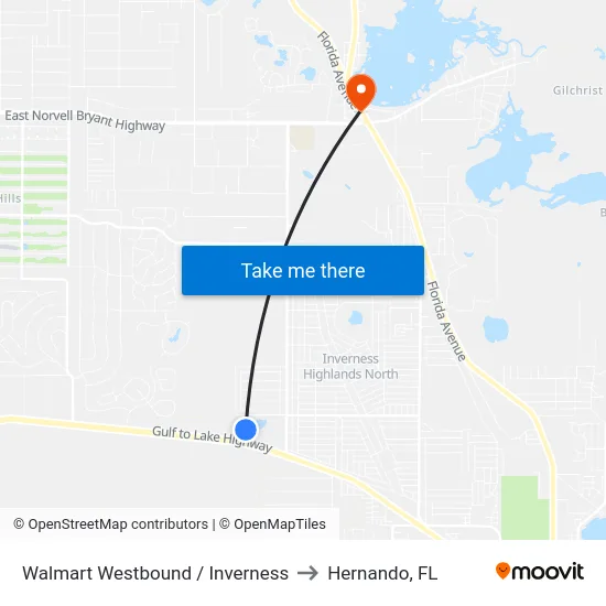 Walmart Westbound / Inverness to Hernando, FL map