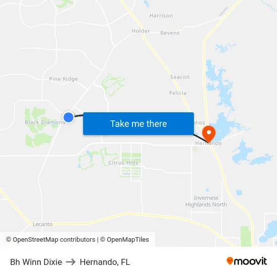 Bh Winn Dixie to Hernando, FL map