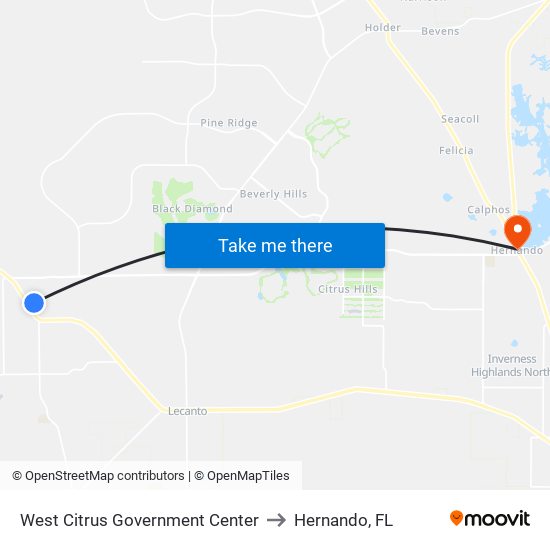 West Citrus Government Center to Hernando, FL map