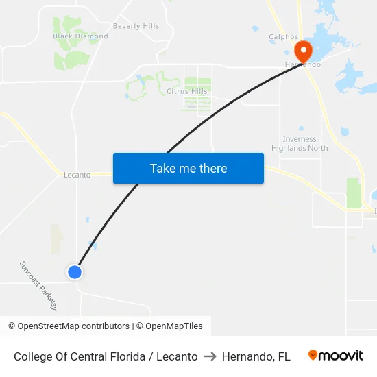 College Of Central Florida / Lecanto to Hernando, FL map