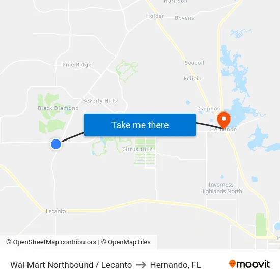 Wal-Mart Northbound / Lecanto to Hernando, FL map