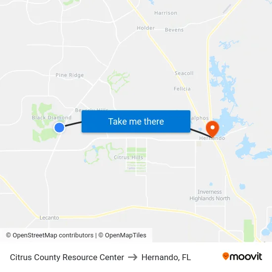 Citrus County Resource Center to Hernando, FL map