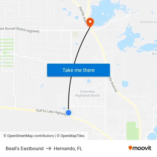 Beall's Eastbound to Hernando, FL map