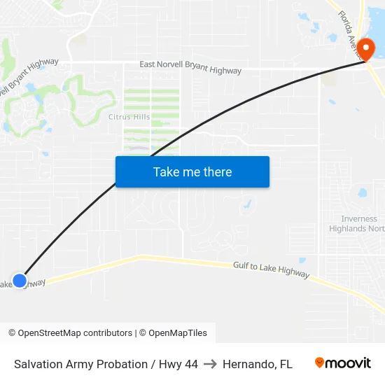 Salvation Army Probation / Hwy 44 to Hernando, FL map