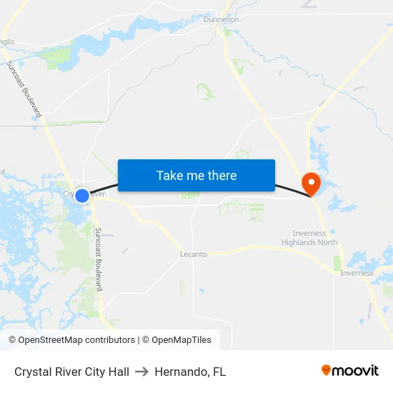 Crystal River City Hall to Hernando, FL map