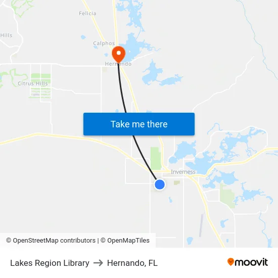 Lakes Region Library to Hernando, FL map