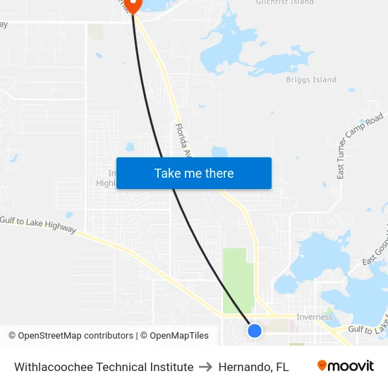 Withlacoochee Technical Institute to Hernando, FL map