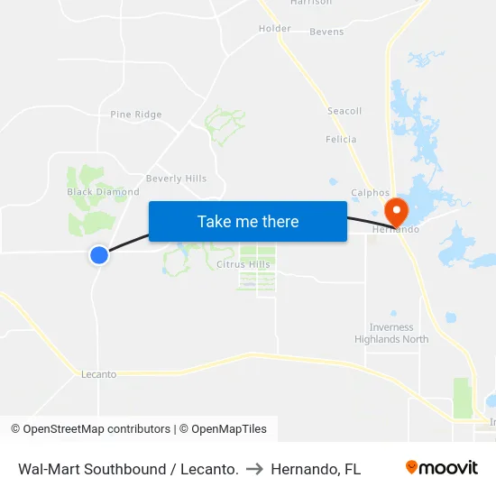 Wal-Mart Southbound / Lecanto. to Hernando, FL map
