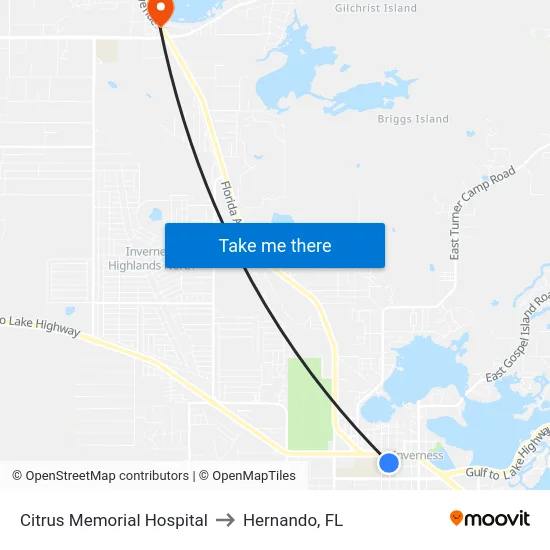 Citrus Memorial Hospital to Hernando, FL map