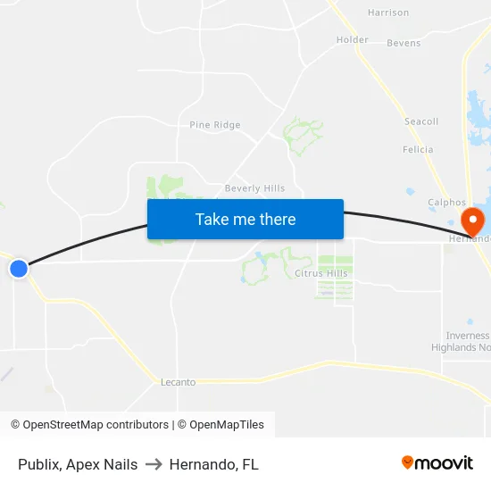 Publix, Apex Nails to Hernando, FL map
