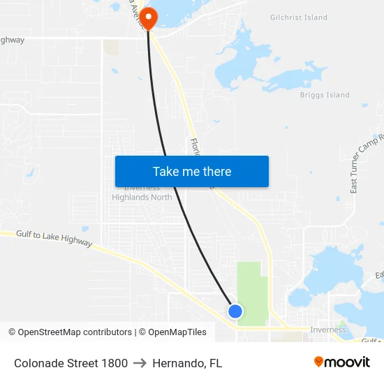 Colonade Street 1800 to Hernando, FL map