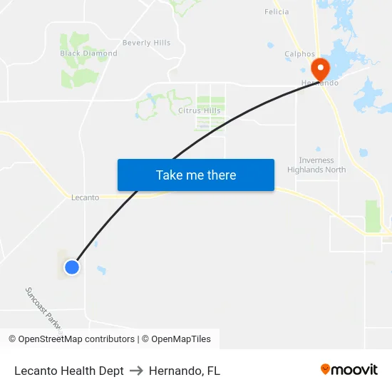 Lecanto Health Dept to Hernando, FL map