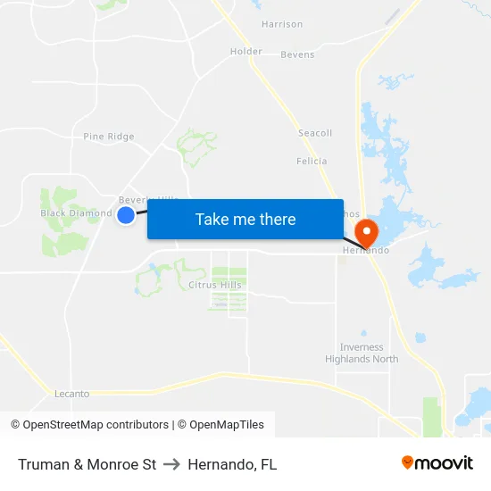 Truman & Monroe St to Hernando, FL map