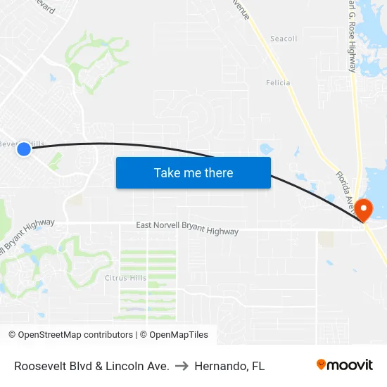 Roosevelt Blvd & Lincoln Ave. to Hernando, FL map