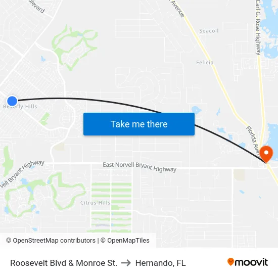 Roosevelt Blvd & Monroe St. to Hernando, FL map