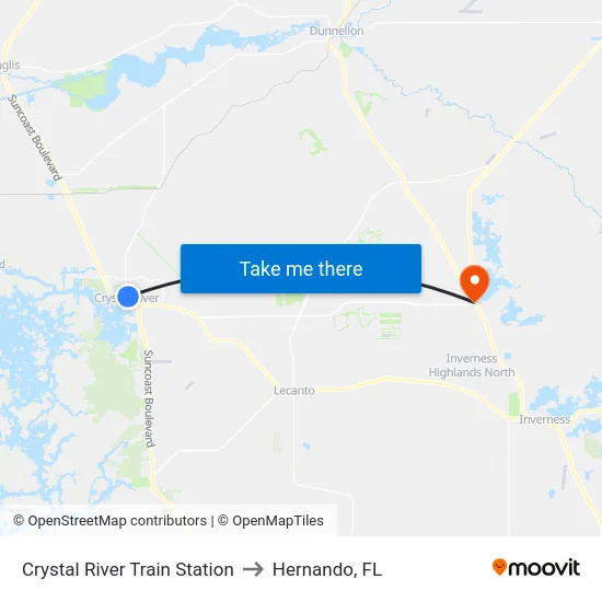 Crystal River Train Station to Hernando, FL map