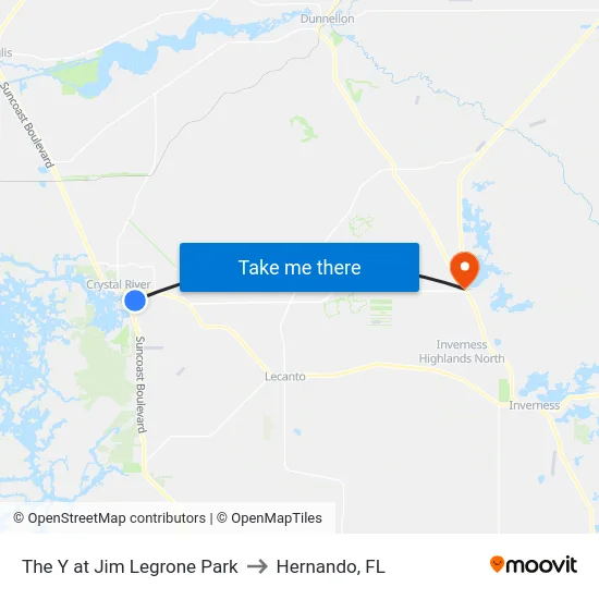 The Y at Jim Legrone Park to Hernando, FL map