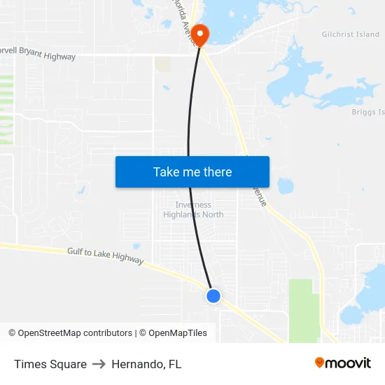 Times Square to Hernando, FL map