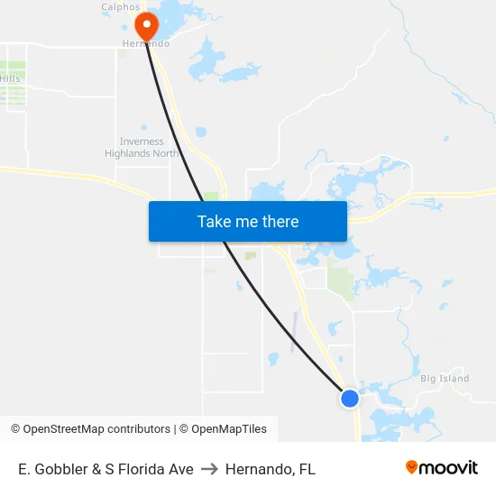 E. Gobbler & S Florida Ave to Hernando, FL map