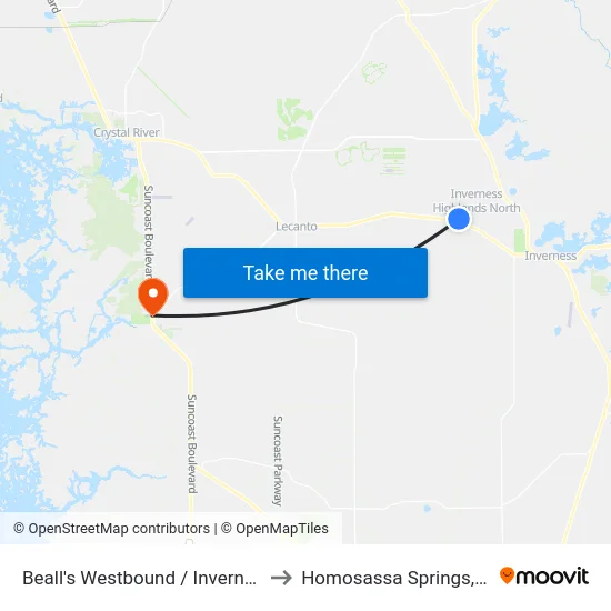 Beall's Westbound / Inverness to Homosassa Springs, FL map