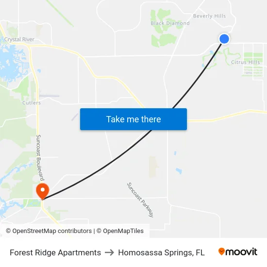 Forest Ridge Apartments to Homosassa Springs, FL map
