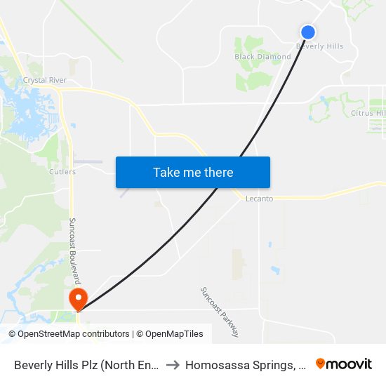 Beverly Hills Plz (North End) to Homosassa Springs, FL map