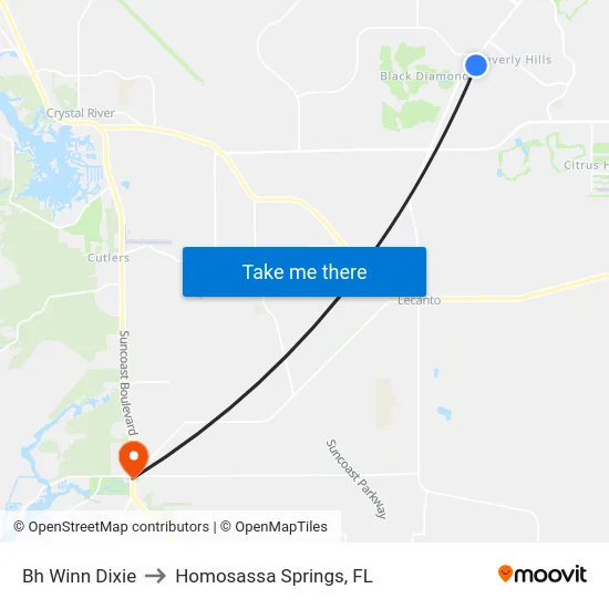 Bh Winn Dixie to Homosassa Springs, FL map