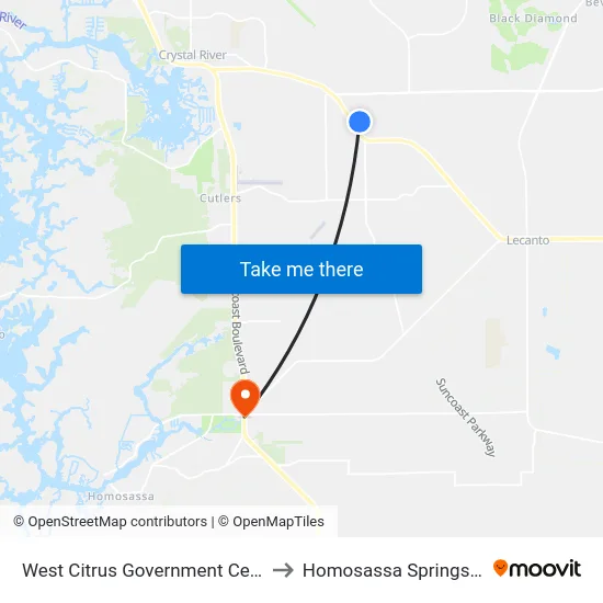 West Citrus Government Center to Homosassa Springs, FL map