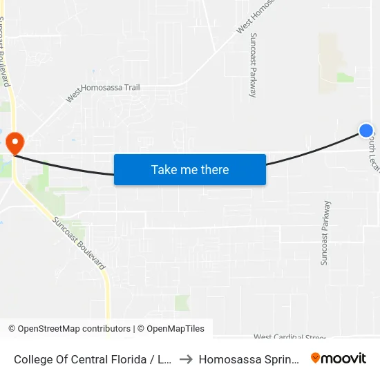 College Of Central Florida / Lecanto to Homosassa Springs, FL map