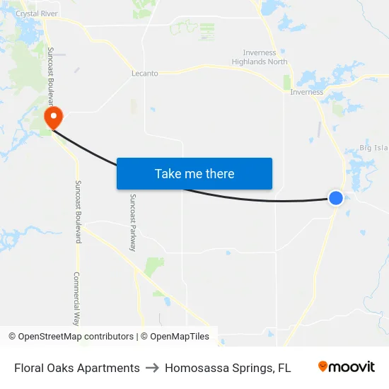 Floral Oaks Apartments to Homosassa Springs, FL map