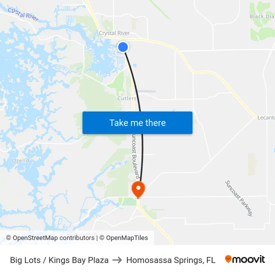 Big Lots / Kings Bay Plaza to Homosassa Springs, FL map