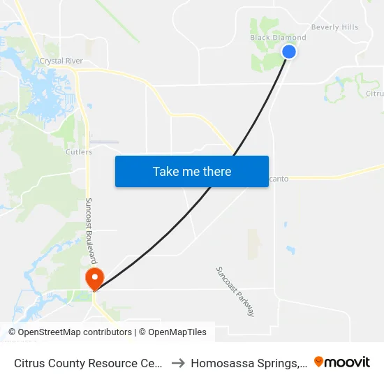 Citrus County Resource Center to Homosassa Springs, FL map