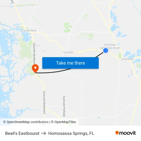 Beall's Eastbound to Homosassa Springs, FL map
