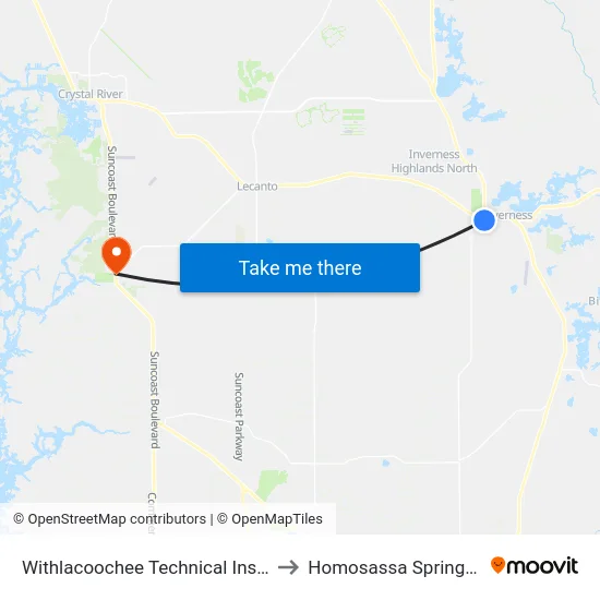Withlacoochee Technical Institute to Homosassa Springs, FL map