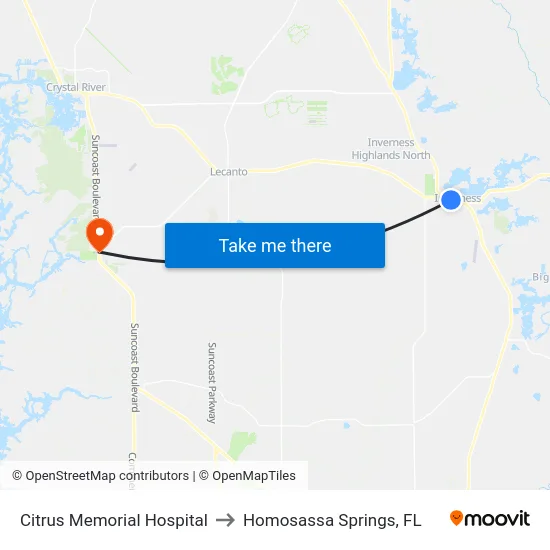 Citrus Memorial Hospital to Homosassa Springs, FL map