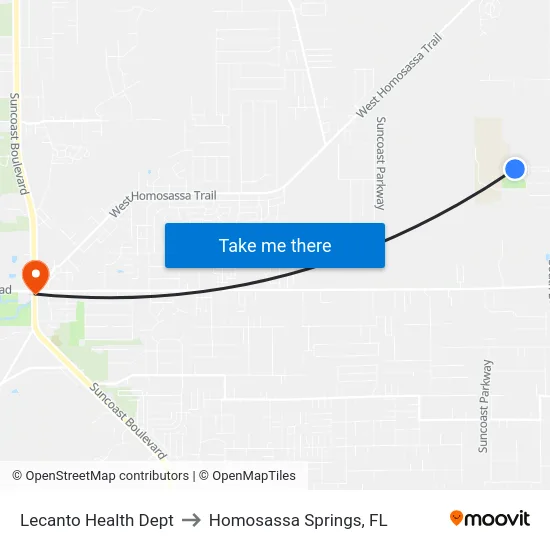 Lecanto Health Dept to Homosassa Springs, FL map