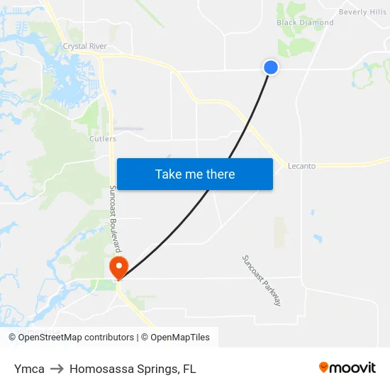 Ymca to Homosassa Springs, FL map