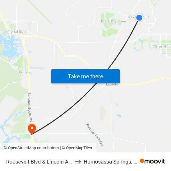 Roosevelt Blvd & Lincoln Ave. to Homosassa Springs, FL map