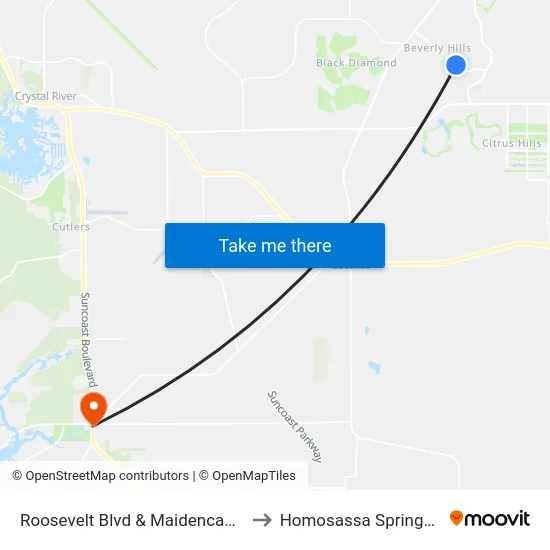 Roosevelt Blvd & Maidencane Dr. to Homosassa Springs, FL map