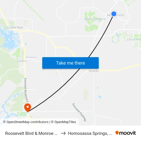 Roosevelt Blvd & Monroe St. to Homosassa Springs, FL map